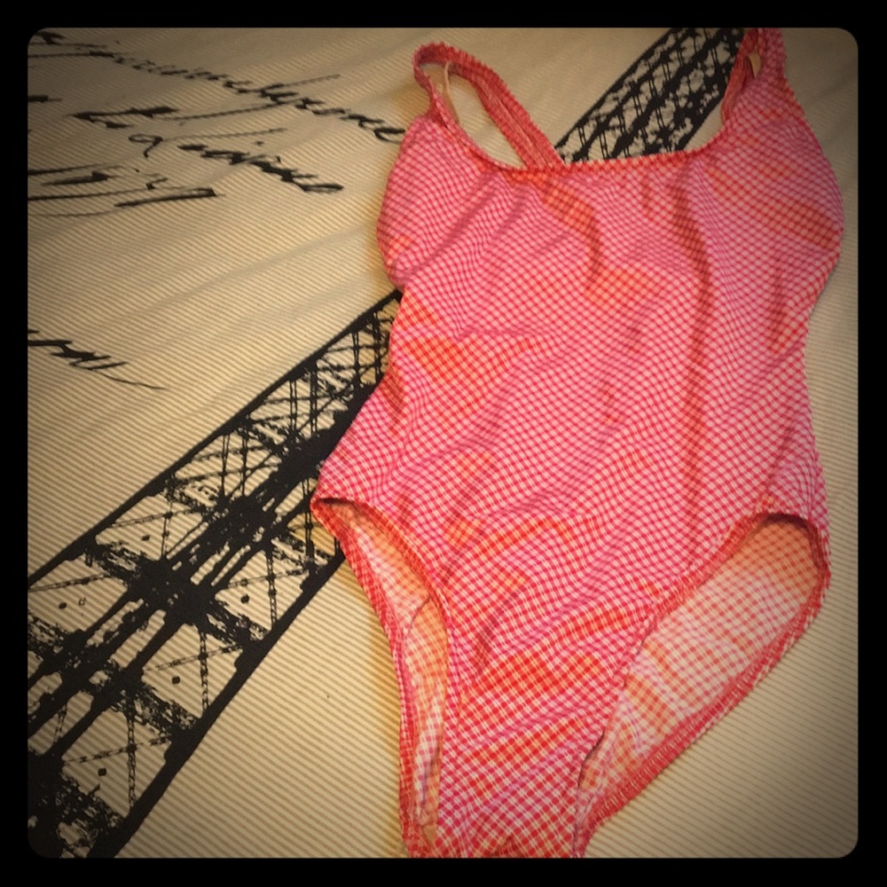 Lands’End size 12 red and white one piece swim